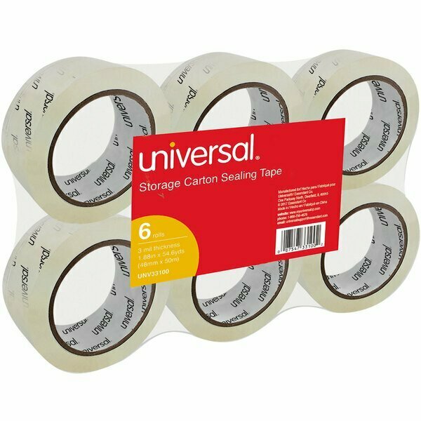 Universal One UNV33100 2'' x 55 Yards Clear Heavy-Duty Acrylic Box Sealing Tape, 6PK 328UNV33100